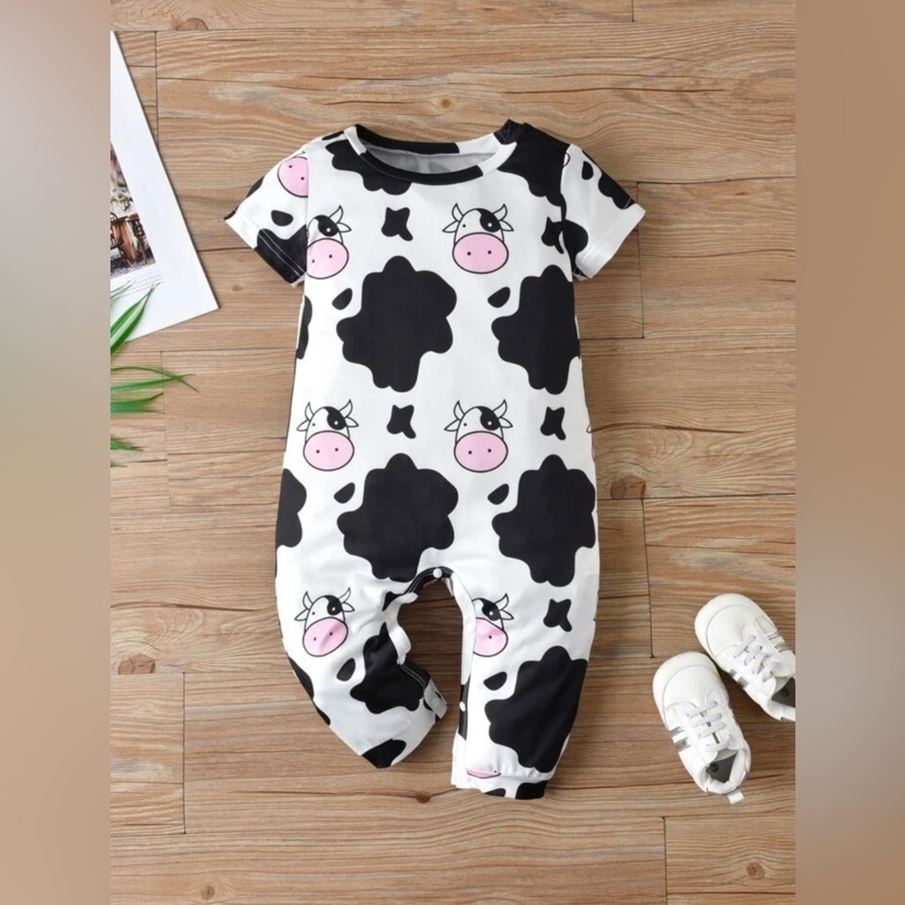 Shein‎ Black & White Cow Infant Romper